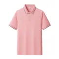 Men's pink short sleeve polo shirt with striped lapel casual business daily summer top. - S / Tops / Pink