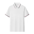 Men's white short-sleeve polo shirt with striped collar and cuffs, casual summer top. - S / Tops / White