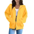 Women casual yellow zip up hoodie loose long sleeve cardigan sweatshirt with hood and pockets. - S / Tops / Yellow
