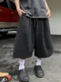Men's casual American style solid color loose wide-leg cropped shorts for summer wear. - Dark Gray