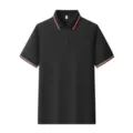 Men's black short sleeve polo shirt casual business top with striped collar and cuffs variant - S / Tops / Black