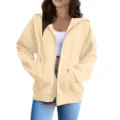 Casual oversized zip-up hoodie for women, featuring a comfortable hooded design and pockets. - S / Tops / Apricot