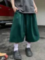 Men's casual loose wide-leg dark green shorts, comfortable spring summer streetwear style. - Dark Green