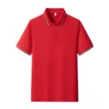 Men's red short sleeve polo shirt with striped collar and cuffs classic casual top - S / Tops / Red