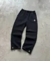 Black streetwear sweatpants with ankle zippers and contrast embroidery for men and women. - S / Bottoms / Black