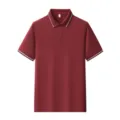 Men short sleeve polo shirt wine red contrast stripe collar casual summer top wear - S / Tops / Burgundy
