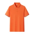 Men's orange short-sleeve polo shirt with striped collar trim and button placket. - S / Tops / Orange Red