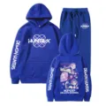 Fashion Kpop Demon Hunters hooded sweatshirt and casual sportswear set for daily wear - 2XL / Top And Bottom / Blue