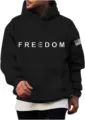 Sweat à capuche noir unisexe avec imprimé FREEDOM, pull streetwear décontracté. - S / Hauts / Noir