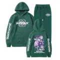 Trendy Dark Green Kpop Demon Hunters Print Hoodie and Casual Sweatpants Tracksuit Set - S / Top And Bottom / Dark Green