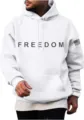 Sweat a capuche blanc unisexe avec imprime FREEDOM sur le devant et detail sur les manches. - S / Hauts / Blanc