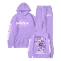 Purple Kpop Demon Hunters hoodie and sweatpants set, casual unisex streetwear outfit. - S / Top And Bottom / Lavender