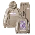 Stylischer Kpop Demon Hunters Hoodie und Jogginghose Set, bequemer Fleece Trainingsanzug. - Camel