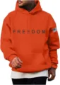 Sweat à capuche orange unisexe avec impression FREEDOM et design tendance pour le sport. - S / Hauts / Orange