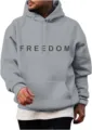 Sweat à capuche gris clair décontracté pour homme avec impression de lettres freedom. - S / Hauts / Gris clair