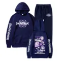 Kpop Demon Hunters gedruckter dunkelblauer Kapuzenpullover und Jogginghose Sportanzug Set. - Marineblau