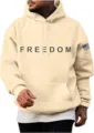 Sweat-shirt à capuche unisexe beige avec inscription noire FREEDOM sur la manche. - S / Hauts / Kaki