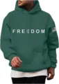 Sweat à capuche vert unisexe avec impression FREEDOM sur la poitrine et drapeau, vêtement décontracté. - S / Hauts / Vert foncé