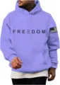 Sweat à capuche violet unisexe avec texte Freedom et patch drapeau américain sur la manche. - S / Hauts / Lavande