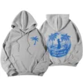 Sweat à Capuche Gris Imprimé Femme Pull Manches Longues Casual Motif Palmier de Plage Chic - Gris clair