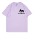 Women's casual lavender short sleeve crewneck t-shirt with tropical palm tree graphic. - S / Tops / Lavender