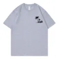 Grey short sleeve t-shirt with palm tree visit graphic print casual summer top for daily wear - S / Tops / Gray