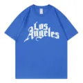 T-shirt classique a manches courtes bleu avec impression gothique blanche Los Angeles. - S / Hauts / Bleu saphir