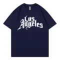 T-shirt à manches courtes bleu foncé pour femme, haut décontracté col rond avec imprimé Los Angeles. - S / Hauts / Bleu marine