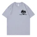 Grey short sleeve crewneck t-shirt featuring a palm tree graphic print on the left chest. - S / Tops / Grey (317)