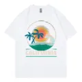 Casual white short sleeve t-shirt with retro California surf graphic print round neck top. - S / Tops / White