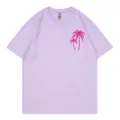 Lässiges lockeres Kurzarm-Rundausschnitt T-Shirt in Lavendel mit pinkem Palmen Grafikdruck. - S / Oberteile / Lavendel