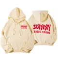 Casual beige hooded sweatshirt featuring bold red letter print, dropped shoulders and comfortable fit. - S / Top And Bottom / Khaki