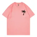 Women casual pink short sleeve t-shirt with black palm tree graphic print top - S / Tops / Pink