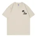 Casual beige short sleeve t-shirt featuring a summer palm tree graphic print for women. - S / Tops / Beige