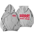 Grey hooded sweatshirt for women, drop shoulder design with red letter print on chest and back. - S / Top And Bottom / Light Gray (311)