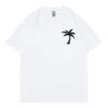 Casual white t-shirt featuring a stylish black palm tree print, comfortable short sleeve design. - S / Tops / White
