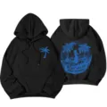 Sweat à capuche noir à manches longues avec motif palmier de plage variante modèle - S / Hauts / Noir