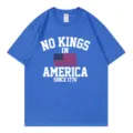 Blauwe katoenen t-shirt met ronde hals en korte mouwen en vlag typografie variant. - S / Tops / Saffierblauw