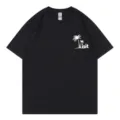 Black short sleeve crewneck t-shirt for women with white palm tree visit graphic. - S / Tops / Black