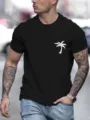 Men's black short sleeve t-shirt featuring a white palm tree graphic print casual summer top. - S / Tops / Black
