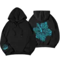 Γυναικείο Oversized Y2K Φούτερ Μαύρο με Κουκούλα Floral Σχέδιο Κοχύλι Streetwear Casual - S / Tops / Μαύρο
