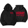 Sudadera con capucha negra Y2K de manga larga con estampado de letras rojas casual - S / Top Y Pantalón / Negro