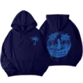 Sweat à capuche bleu marine à épaules tombantes avec imprimé plage pour femmes variante. - S / Hauts / Bleu marine