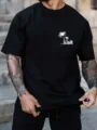 Casual black short-sleeve t-shirt with trendy palm tree visit print for summer daily wear. - S / Tops / Black