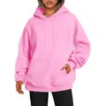 Sweat à capuche rose uni oversize pour femme avec poche kangourou et cordons ajustables. - S / Hauts / Rose