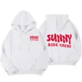 Sudadera con capucha blanca clásica con diseño de hombros caídos y estampado rojo. - S / Top Y Pantalón / Blanco