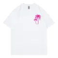 Women's casual white short sleeve t-shirt with pink palm tree graphic print round neck top. - S / Tops / White