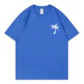 Blue short sleeve crewneck t-shirt with white palm tree graphic print on chest for summer. - S / Tops / Royal Blue 317