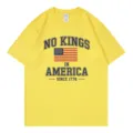 Casual yellow short sleeve crew neck T-shirt with America slogan graphic print for summer. - S / Tops / Yellow