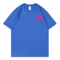 Blue short sleeve t-shirt with pink palm tree print casual summer top for women daily wear - S / Tops / Sapphire Blue